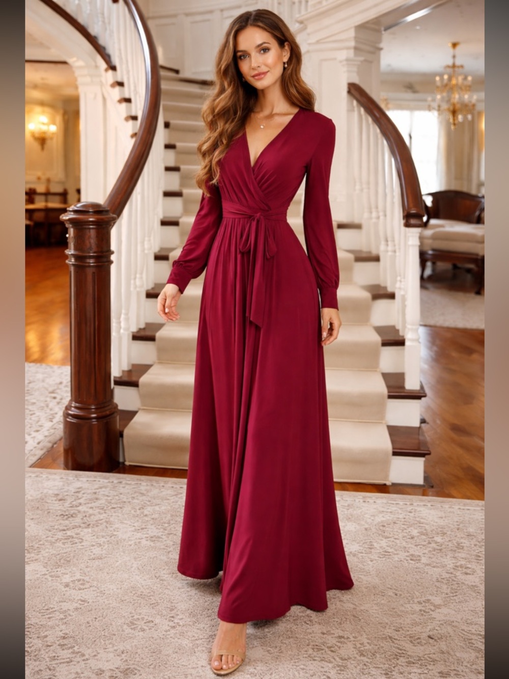 BALTIC BORN LYDIA BURGUNDY CRISS CROSS TOP MAXI DRESS WITH TIE SASH WAIST SZ XS